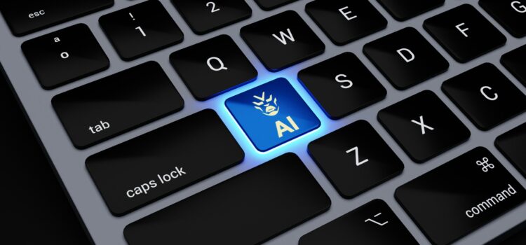 a computer keyboard with a blue light on it
